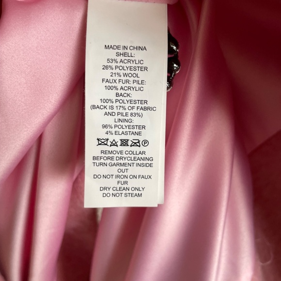 NWOT Kate Spade Tulip Pink Faux Fur Collar Jeweled Buttons Wool Blend - Picture 5 of 6